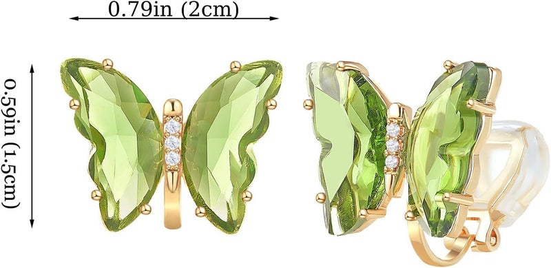 YOQUCOL Butterfly Shape Crystal Clip On Earrings Non Pierced Golden Stud for Women - Image 2